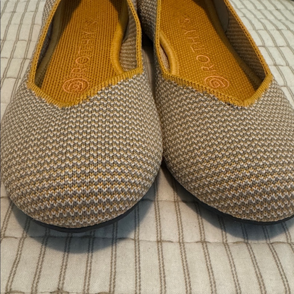Rothy’s Women’s Sz 5.5 Gray Mustard White Herringbone Design Slip On Flats Round - Picture 5 of 13